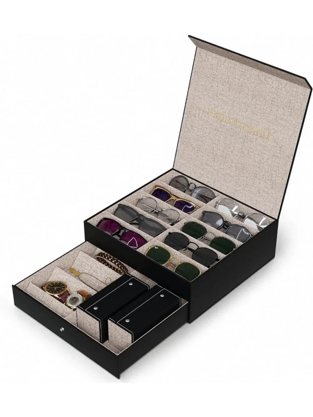 18-Slot Sunglasses Organizer Case for Men & Women - Travel Holder & Jewelry
